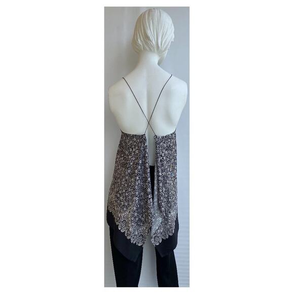 HELMUT LANG sz L Silk Backless Tank Top Cross Straps Persian Floral Black White - Picture 2 of 8